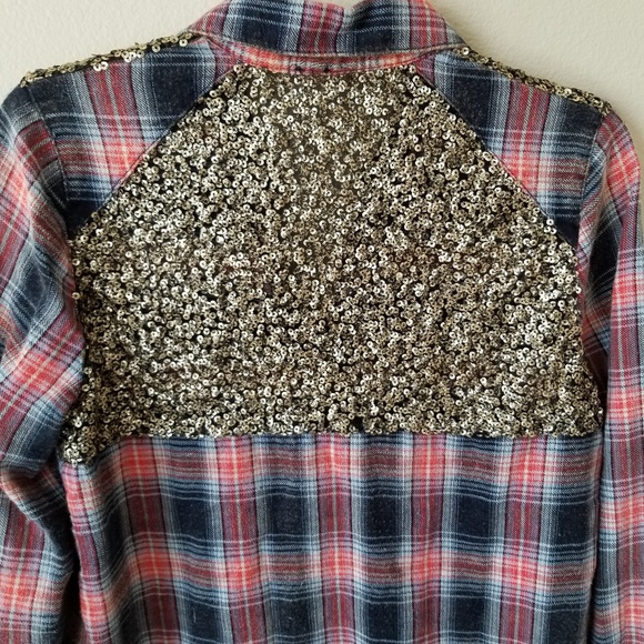 Free People Little Bit Of Sugar Top Plaid Sequin - Picture 7 of 7
